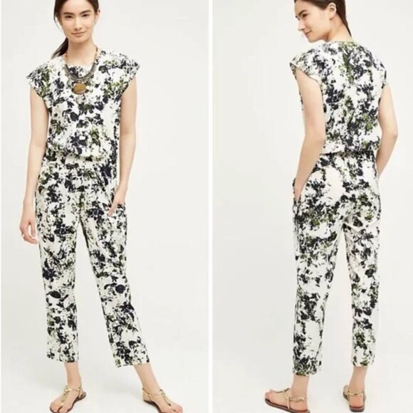 Ranna Gill Aida Embroidered Green/White Floral Jumpsuit, NWT SZ L - Picture 3 of 12